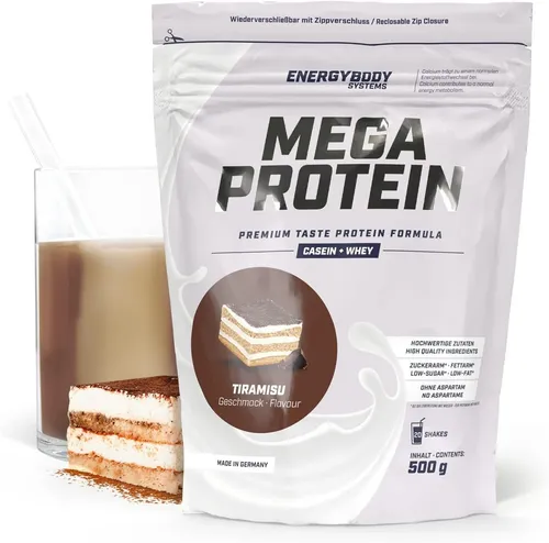 Energybody Systems Mega Protein Pulver – Cremiger Whey & Casein Mix - Genieße den Energybody Systems Mega Protein Shake mit einer cremigen Konsistenz und vollem Geschmack. Ideal für nach dem Sport oder als Snack – ganz ohne Aspartam!