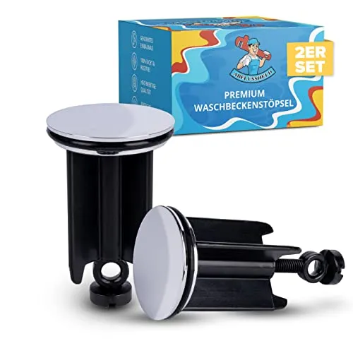 ABFLUSSHELD Waschbeckenstöpsel 40mm - Edelstahl Abflussstopfen Höhenverstellbar - Abfluss Stöpsel mit Dichtung - Universal Stöpsel Waschbecken - Excenterstopfen im 2er Set