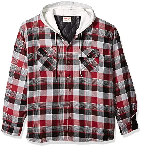 Wrangler Authentics Herren Langärmelige, Gesteppte, Gefütterte Flanell-hemdjacke mit Kapuze Hemd mit Button-Down-Kragen, Biking Red, M