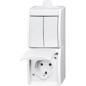 Busch-Jaeger Steckdose Ocean, 2-fach IP44, alpinweiß mit Schalter - Steckdosen & Zubehör, ideal für Feuchträume mit robustem IP44 Gehäuse und integriertem Serienschalter, perfekt für Keller und Garage.