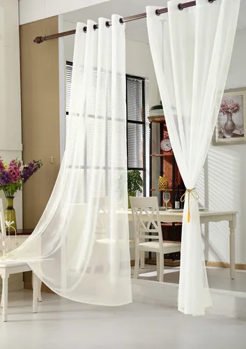 Gardinen Ösenschal transparent Vorhang mit Ösen 140x225 Creme (1 Stück) VH5513cm