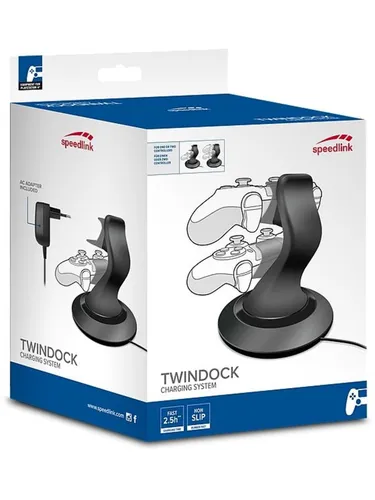 Speedlink TWINDOCK Controller-Ladestation für PS4 - Ladegerät mit 2 Anschlüssen und 150 cm Kabellänge, ideal für simultanes Laden von Controllern, schnell und praktisch für Gamer.