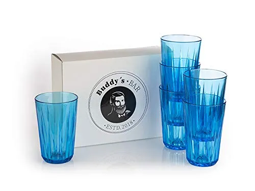 Buddy´s Bar - 6er Set, Hochwertige 0,3 Liter Tritan Kunststoff Trinkgläser, BPA frei, Kristallglas-Optik, bruchfeste Mehrweg-Gläser, wiederverwendbar und spülmaschinenfest, 300 ml, blau
