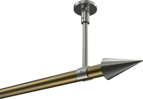 Interdeco Gardinenstange Messing Antik 360 cm, Typ Sonette Savio - Moderne 1-läufige Gardinenstange aus robustem Metall in Messing Antik und Edelstahl-Optik. Ideal für Deckenmontage, 20 mm Ø, Länge 360 cm, perfekt für stilvolle Fensterdekoration.