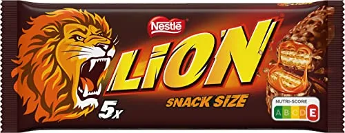 LION Schokoriegel mit Karamell, Snack mit Biss, knackige Schokolade und knusprige Crisps, Karamellfüllung, das besondere Beißerlebnis, 1er Pack (à 5 x 30g)