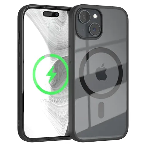 EAZY CASE Crystal TPU Hülle kompatibel mit iPhone 15 kompatibel mit Qi-Charging, Silikon mit Kameraschutz, Slimcover, Handyhülle, Silikonhülle, Backcover, Durchsichtig, Transparent/Schwarz