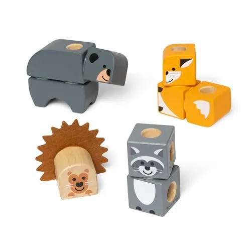 Melissa & Doug - Blockables Waldtierfreunde Bauset - 16-teiliges Set mit 9 Holzbausteinen, Steckverbindungen und Filzteilen zum Bauen von 4 Waldtieren, für Kinder ab 2 Jahren