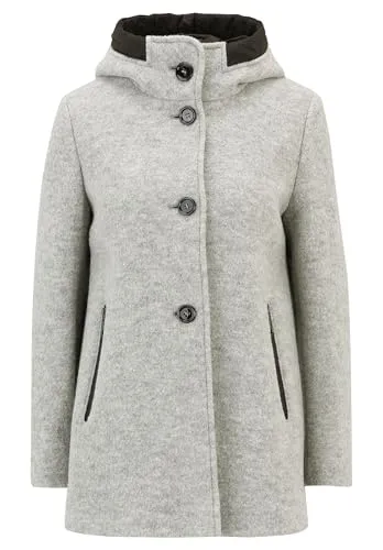 Gil Bret Damen Wolljacke mit Kapuze Light Grey Melange, 44 - Funktionsjacke aus gekochter Wolle für angenehmen Tragekomfort, mit modischer Kapuze und praktischen Reißverschlusstaschen – ideal für einen casual Look.