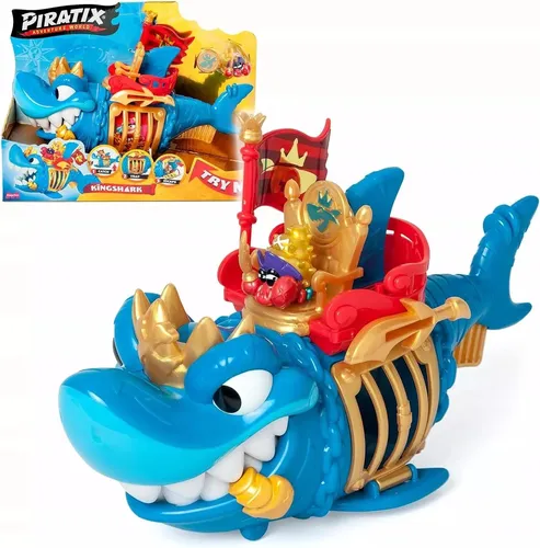Magic Box Toys Piratix König Hai Figur - Abenteuer für kleine Piraten - Spielfigur mit exklusivem Kapitän Hermitt und Schatz, fördert Fantasie und Problemlösungsfähigkeiten – ideal für kreative Abenteuer auf Shark Island!