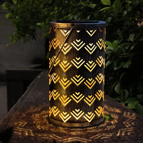 Solarlaterne Außenleuchte Solarlampe LED Henkel silber antik Metall Lichteffekt