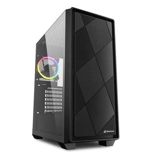 Sharkoon VS8 RGB Midi ATX PC Gehäuse, schwarz - PC-Gehäuse mit durchdachten Kühloptionen, platz für große Komponenten und RGB-Beleuchtung für ein individuelles Gaming-Erlebnis.