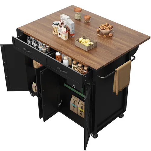 Küchenwagen mit 2 Schubladen und klappbarer Platte