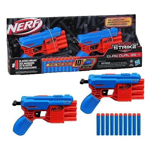 Nerf Alpha Strike Claw Dual QS-4 Blaster-Set – Enthält 2 Blaster und 10 offizielle Nerf Elite-Darts – Jeder Blaster feuert 4 Darts hintereinander ab