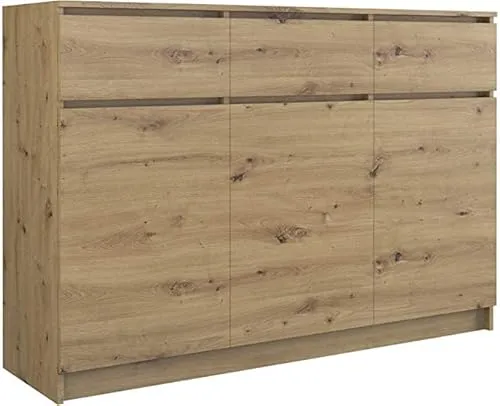 CDF Kommode Artisan 3 Türen 3 Schubladen Komode & Sideboards Schmal Schubladenkommode Sideboard 75 cm Hoch Wohnzimmer Komodenschrank 40x120x75 für Schlafzimmer Arbeitszimmer Flur Schubladenschrank