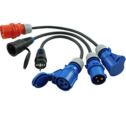 NWP Adapter SET 3-teilig 3-Pol CEE Stecker Kupplung auf 5-Pol CEE Stecker Schuko Stecker Kupplung 16A - 3x2,5mm² - IP44 - Camping, Caravan, Märkte