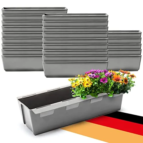 BigDean 24er Set Blumenkästen für Europaletten - Hängesystem, 37cm Beton-Grau - Praktische Blumenkästen für Europaletten, ideal für Hochbeete oder als Deko am Zaun. Flexibles Hängesystem für individuelle Gestaltung, gefertigt aus recyceltem Kunststoff. Hochwertig und wetterbeständig - Made in Germany.