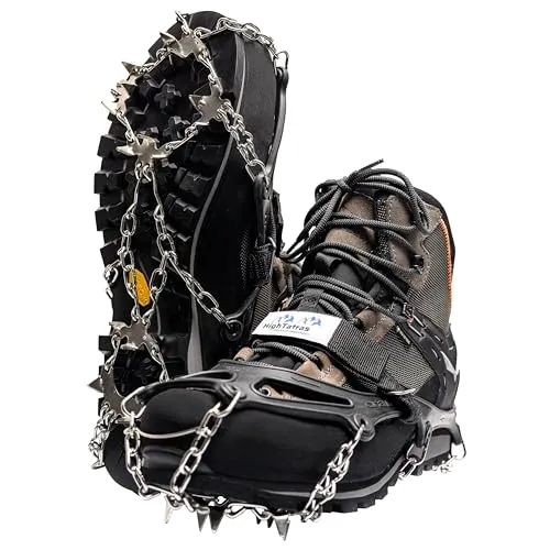 HighTatras Stiefelsteigeisen Größe L 40-45 Spikes Anti-Rutsch-Bergwandern Steigeisen für Schnee EIS für Winter-Trekking 18 Edelstahl-Spikes