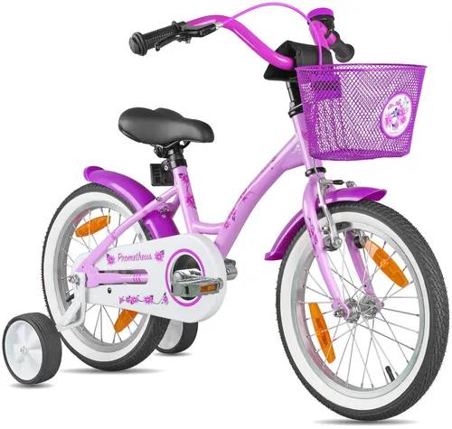 Prometheus Kinderfahrrad 16 Zoll für Mädchen - Kinderfahrrad für 4-5 Jahre, mit verstellbarem Sattel und sicherem Rücktrittbremssystem. Ideal für kleine Abenteurerinnen!