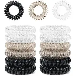 Qufiiry Spiral Haargummis 12er Set in Schwarz, Heller Kaffee und Transparent - Praktisches 12er Set aus hochwertigen Spiral Haargummis, ideal für vielseitige Frisuren. Die wasserabweisenden Materialien schützen die Haare und verhindern Ziehen sowie Haarbruch. Perfekt für Sport und Strand.