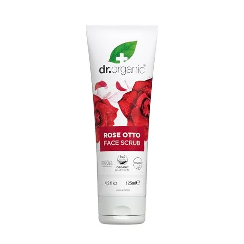 Dr. Organic Rose Otto Gesichtspeeling, Exfolierend, Reife Haut, Herren, Damen, natürlich, vegetarisch, tierversuchsfrei, paraben- und SLS-frei, biologisch, recycelt & recycelbar, biologisch, 125ml
