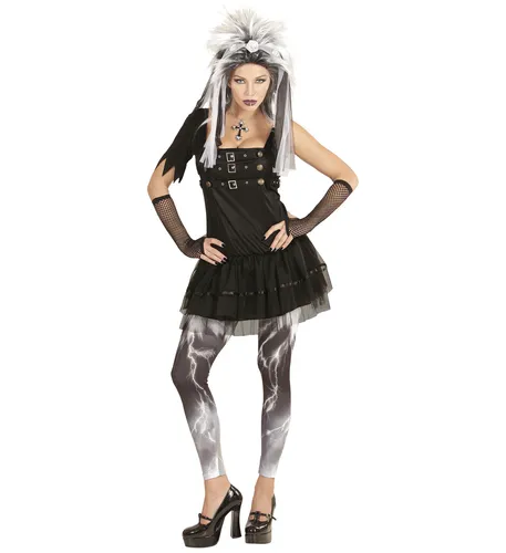 goth Punk Kleid Leggings Kopfschmuck Handschuhe Set Kostüm Halloween Größe XL