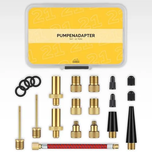 DANSI 21-teiliges Fahrradventil Adapter Set inkl. Dichtung & Kappen für Fahrrad Auto Bälle - Universelle Ventiladapter für Pumpen & Kompressoren - All-in-One Lösung für Heimwerker & Outdoor-Fans