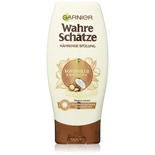 Garnier pflegende Spülung für normales und trockenes Haar, Mit Kokosmilch und Macadamia für mehr Geschmeidigkeit und Glanz, , 200 ml, Wahre Schätze