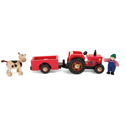small foot Traktor mit Anhänger „Bauernhof“ aus Holz - Kräne-Spielzeug für Kinder, inklusive beweglicher Biegepuppen und leisen Gummireifen, ideal für kreatives Spielen ab 3 Jahren.