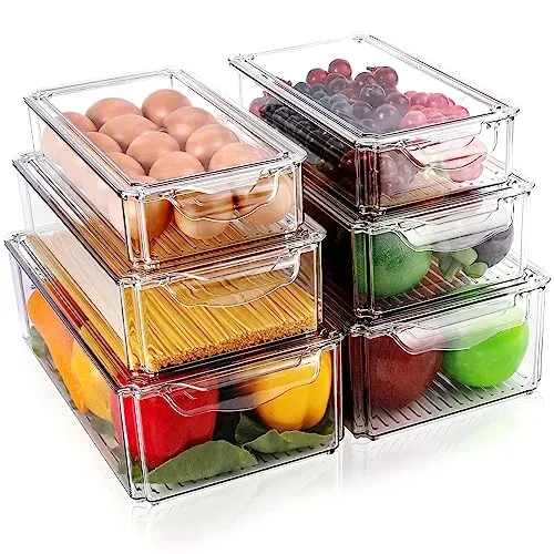 Diealles Shine Kühlschrank Organizer Set, 6er Set Ordnungsboxen Kühlschrank mit Deckel, Durchsichtig Kühlschrank Boxen Stapelbar, Aufbewahrungsbox Kühlschrank für Küchen Schränke