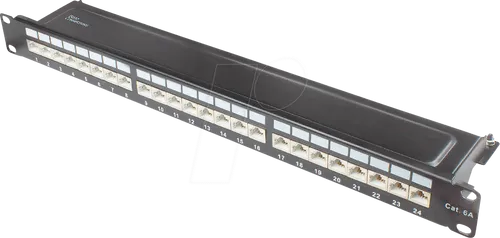 Good-Connections Patchpanel GC-N0145, Cat 6A, 24 Ports - Patchpanel für 19 Zoll Schränke mit 24 geschirmten RJ45 Buchsen, bis 10 GBit/s, ideal für leistungsstarke Netzwerke. Einfache Installation dank LSA-Leisten und Farbmarkierung.