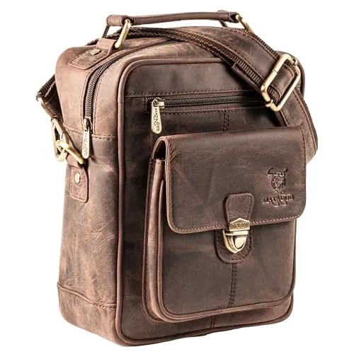 MATADOR Reise Umhängetasche Herren Leder | Handgefertigte Herrentasche zum Umhängen | Edle Männerhandtasche Herrenhandtasche Männertasche mit viel Stauraum | Herren Umhängetasche Leder Dunkel Braun