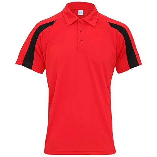 AWDis Just Cool Herren Kurzarm Polo Shirt mit Kontrast Panel (Medium) (Feuerrot/Jet Schwarz)