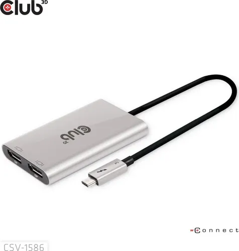 Club3D Thunderbolt 3 Adapter - 2x DP 1.2 4K@60Hz - Monitorzubehör für gestochen scharfe Bildqualität, ermöglicht den Anschluss von zwei Displays mit 4K@60Hz für ein beeindruckendes Multimonitor-Setup.