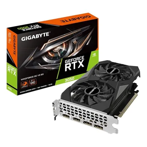 Gigabyte GeForce RTX 3050 6 GB Windforce OC V2 - Grafikkarten mit NVIDIA GeForce RTX 3050, 6 GB GDDR6 - ideal für Gaming und kreative Anwendungen, unterstützt 4 Monitore mit höchster Auflösung bis 7680 x 4320.