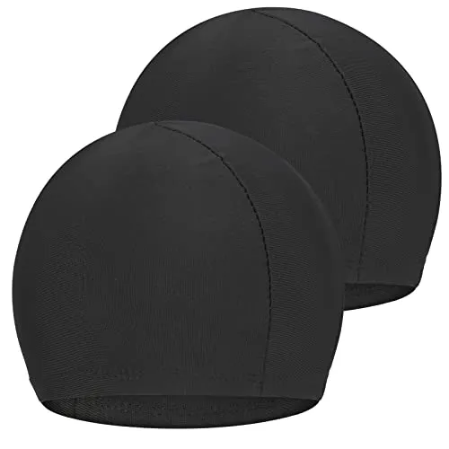 Fanshiontide 2 Stück, Unisex-Badekappe für Damen und Herren, Badekappe für langes und kurzes Haar, weich und bequem, Einheitsgröße (Schwarz)