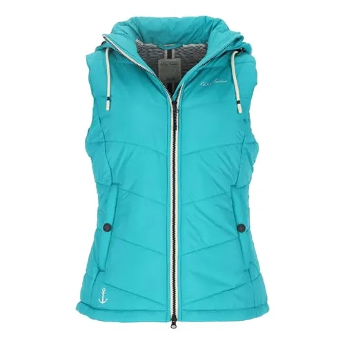 Dry Fashion Damen Steppweste Rügen - Leichte, taillierte Weste mit abnehmbarer Kapuze in Türkis Größe 44 - Funktionsjacken - Diese elegante Steppweste bietet windabweisenden Schutz und eine feminine Silhouette, ideal für wechselhaftes Wetter und Outdoor-Aktivitäten.