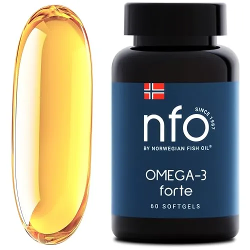 NFO OMEGA 3 FORTE [60 Kapseln] - Hochwertiges Fischöl mit EPA & DHA - Vitamine & Mineralien - Unterstützt Herz- und Augengesundheit mit reinem Fischöl, reich an Omega-3-Fettsäuren und Vitamin E für Ihr allgemeines Wohlbefinden.