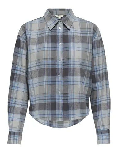 ONLY Damen Onljilda Ls Check Shirt WVN, Light Grey Melange, Medium