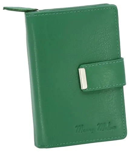 Money Maker Damen Leder Geldbörse handlicher Geldbeutel aufklappbar mit vielen Fächern (Grün)