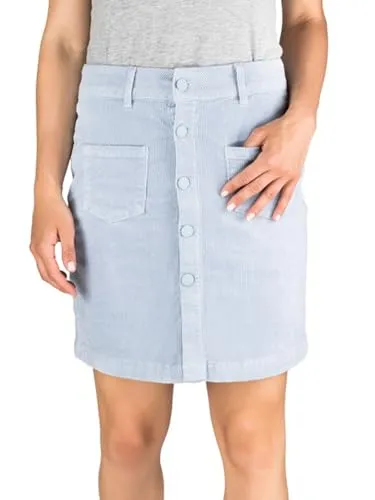 DENIMFY Cordrock Damen Midi Herbst Cord Stretch DFAlina A-Linie Midirock Knielang Taschen Knöpfe Rock Skirt, Größe:L, Farben:Vintage Jeans Blue (59205)