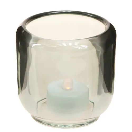 Teelichthalter Set Grau Glas Rillen Vintage Kerzenhalter - Vasen: Stilvolles Set aus vintage Teelichthaltern aus grauem Glas, ideal für herbstliche Dekoration mit einem eleganten Rillendesign.