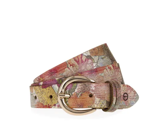 Tamaris Ledergürtel mit floralem Muster - Modischer Gürtel im Metallic-Design oder Animal-Look, 3 cm breit aus 100% Rindsleder - perfekt für jeden Anlass!