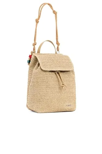 Desigual Freizeitrucksack Handtasche Half Logo Raffia Backpack Natural beige - Geräumiger Rucksack für den Alltag mit gepolstertem Laptopfach und robustem, wasserabweisendem Material. Hoher Tragekomfort dank verstellbarem Schultergurt und durchdachte Organisation für einfachen Zugriff auf persönliche Gegenstände.