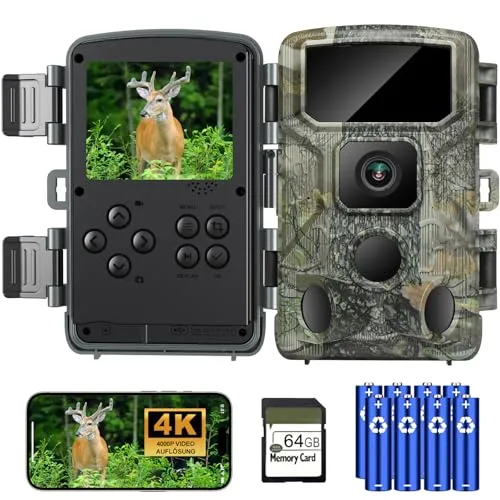 KJK Wildkamera mit WLAN und APP-Steuerung, 64MP 4K HD