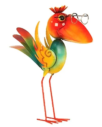 Geschenkestadl Große Metall Figur exotischer bunter Vogel 43cm Garten Dekoration Vogelscheuche schlauer Vogel