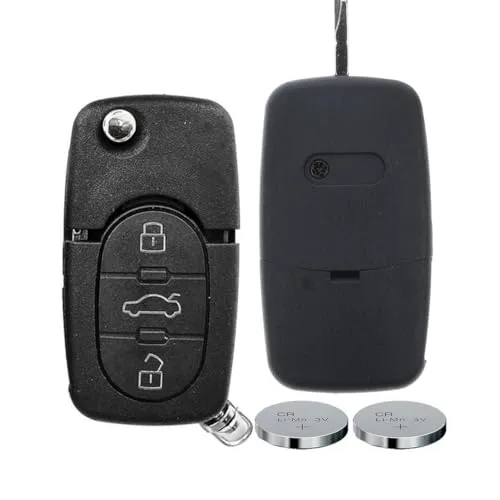 Klapp Schlüssel Gehäuse Funkschlüssel Fernbedienung Autoschlüssel 3 Tasten + 2X CR1620 Batterie kompatibel mit Audi