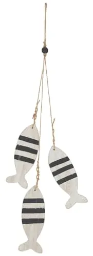 ZauberDeko Girlande Maritim Hängedeko Fisch Holz Weiß Schwarz Deko 56 cm