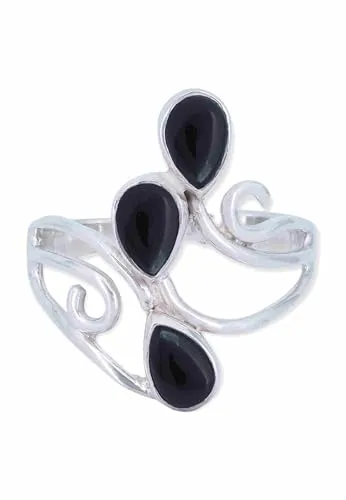 mantraroma Ring Silber 925 Damen Onyx Edelstein schwarz ausgefallen verspielt