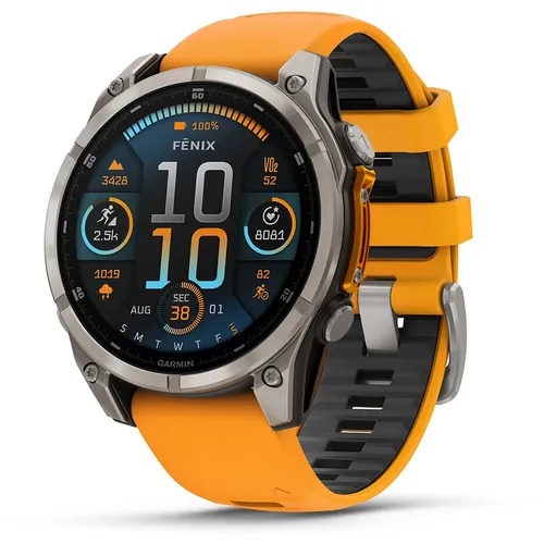 Garmin 010-02904-11 fenix 8 - GPS-Premium-Smartwatch mit AMOLED Display, titanbeschichtet, 24/7 Herzfrequenzmessung und bis zu 47 Stunden GPS-Betriebsdauer