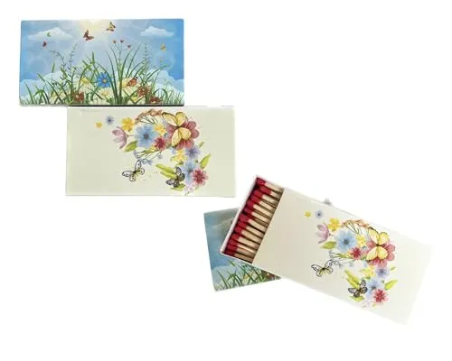 jameitop® Streichholzschachteln 4 X 50er Packungen 10cm mit Frühling/Schmetterling/Blumen Design Streichhölzer Zündhölzer